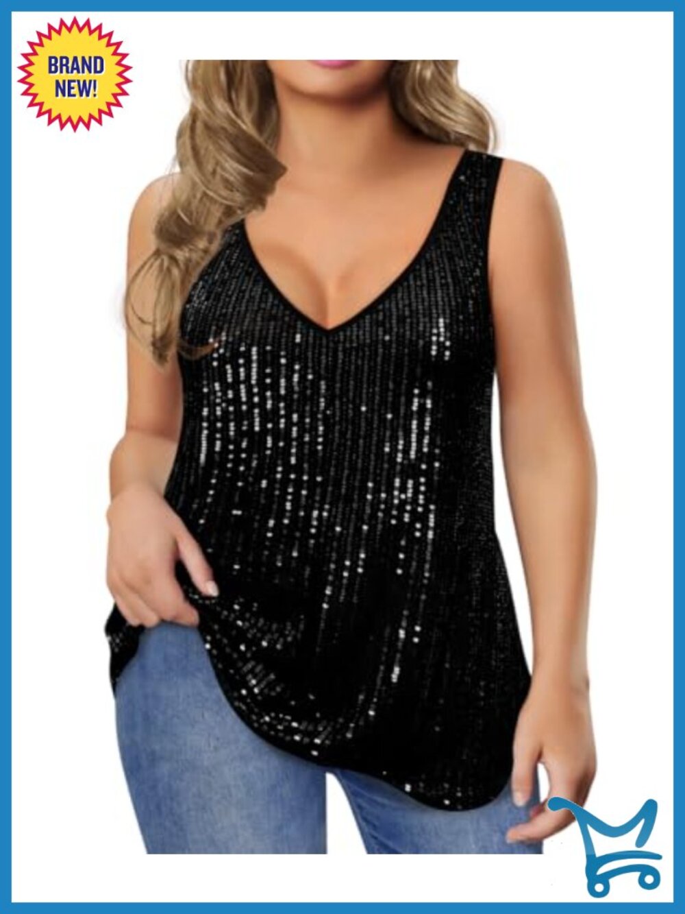 Plus Size Sequin Tank Top V Neck Sparkle Glitter Sleeveless Camisole